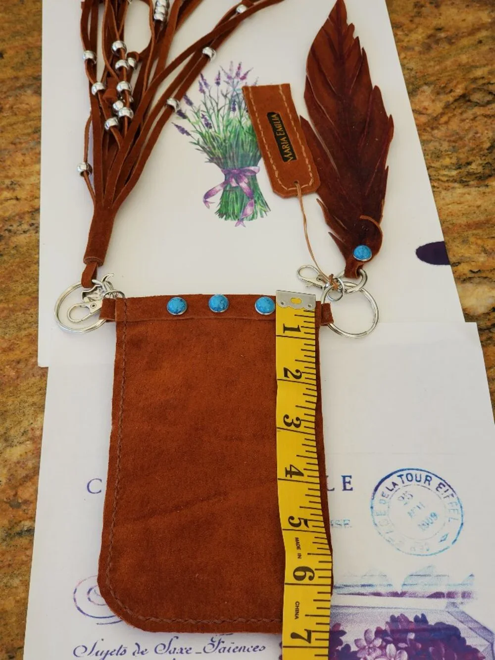 Western‑Boho Hands Free phone carry case - clips to belt loops - 100% leather